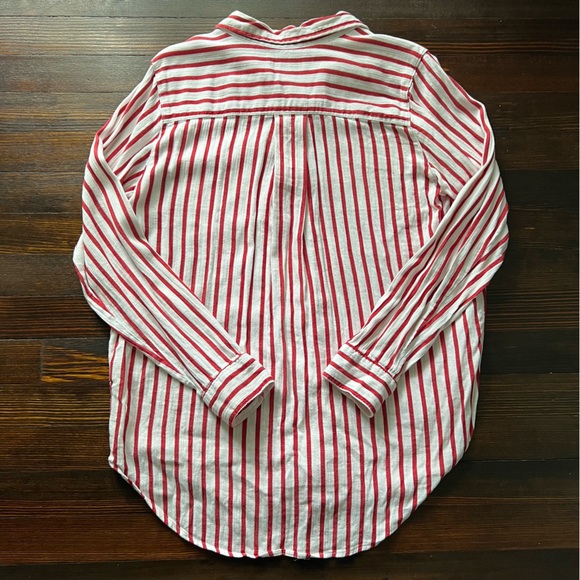 Red White striped Liz Claiborne long sleeve cotton button up top M - Picture 2 of 7